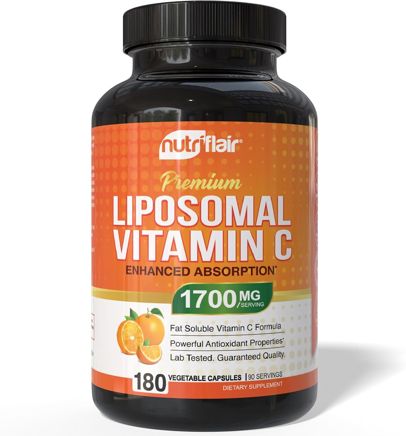 NutriFlair Liposomal Vitamin C 1700mg, 180 Capsules – High Absorption, Fat Soluble VIT C, Higher Bioavailability Immune System Support & Collagen Booster, Non-GMO, Vegan Pills