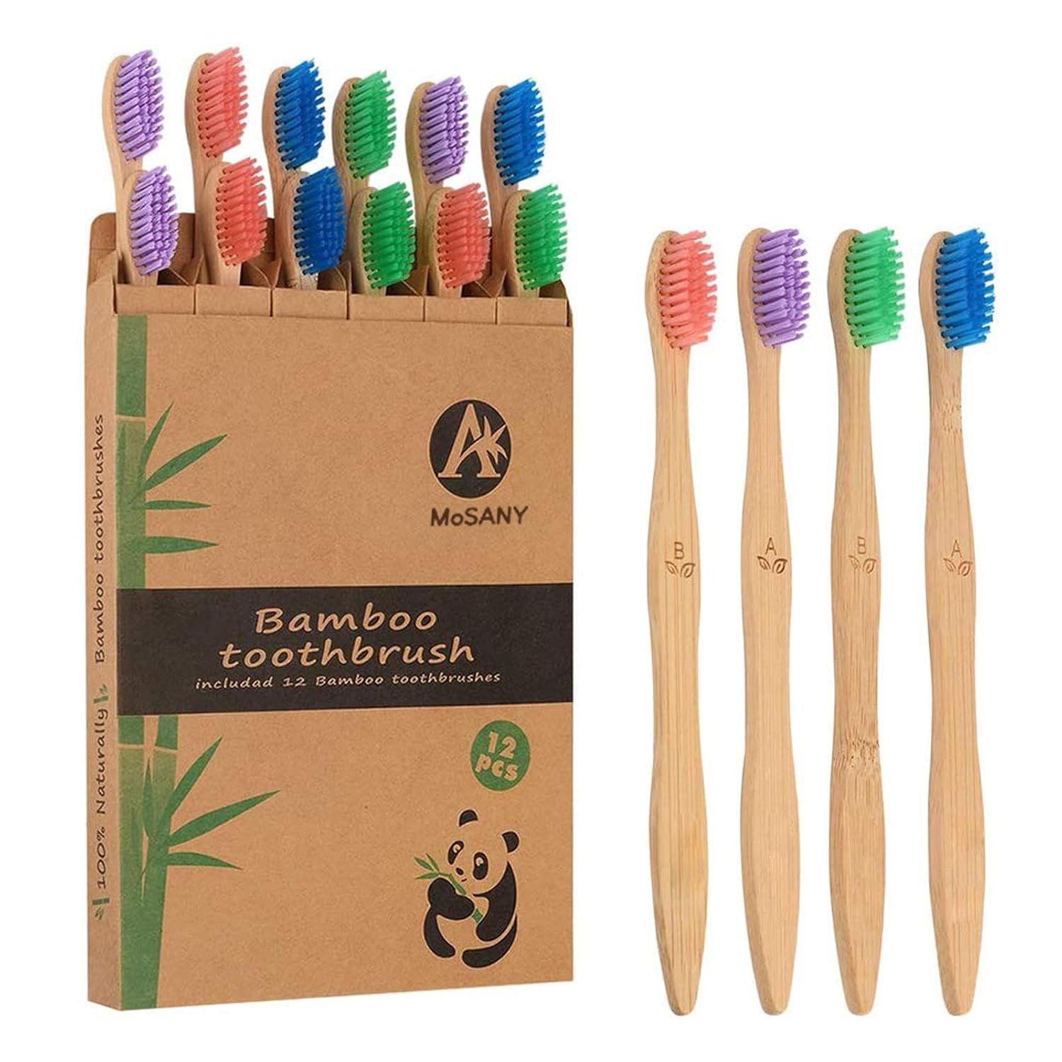 12 Pack Bamboo Toothbrushes, Biodegradable Bamboo Toothbrush, BPA Free Soft Bristles, Eco-Friendly Compostable Natural Wooden Toothbrush, Organic Charcoal Wood ToothBrushes (Multi-Color)