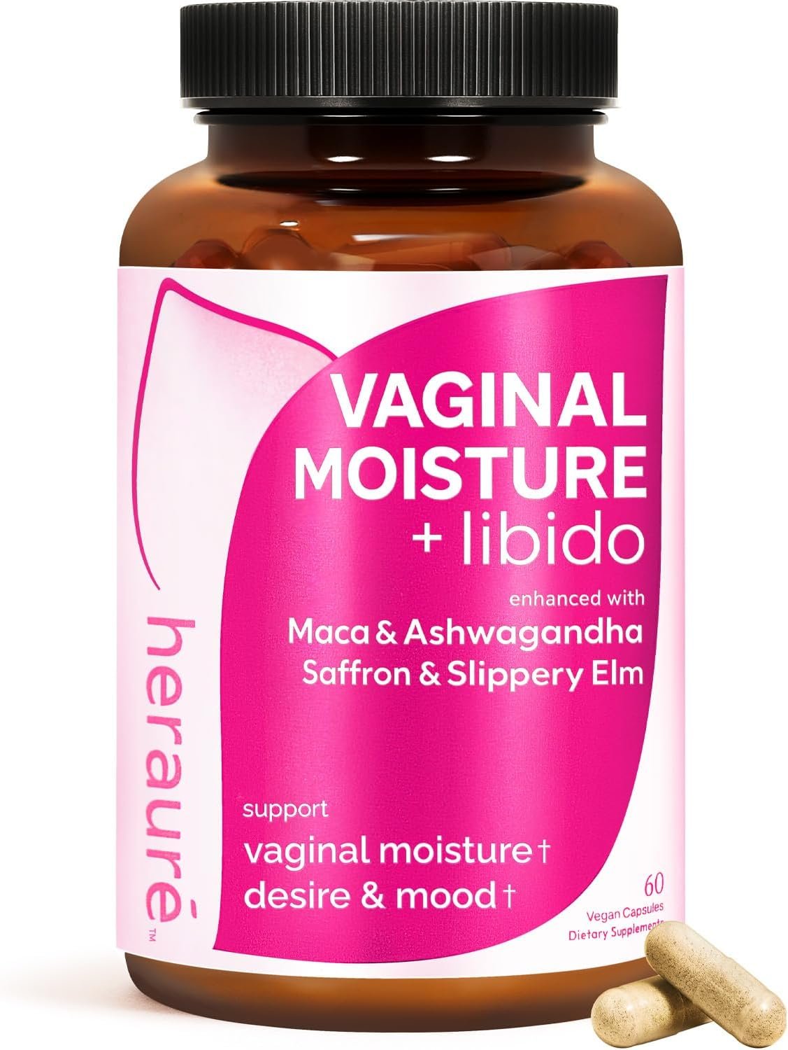 Vaginal Moisture & Libido Booster for Women – Stress Relief, Hormone Balance, Desire & Mood – Ashwagandha, Sea Moss, Maca Root, Saffron, Slippery Elm, Ginseng, Shatavari, Damiana, 60CT