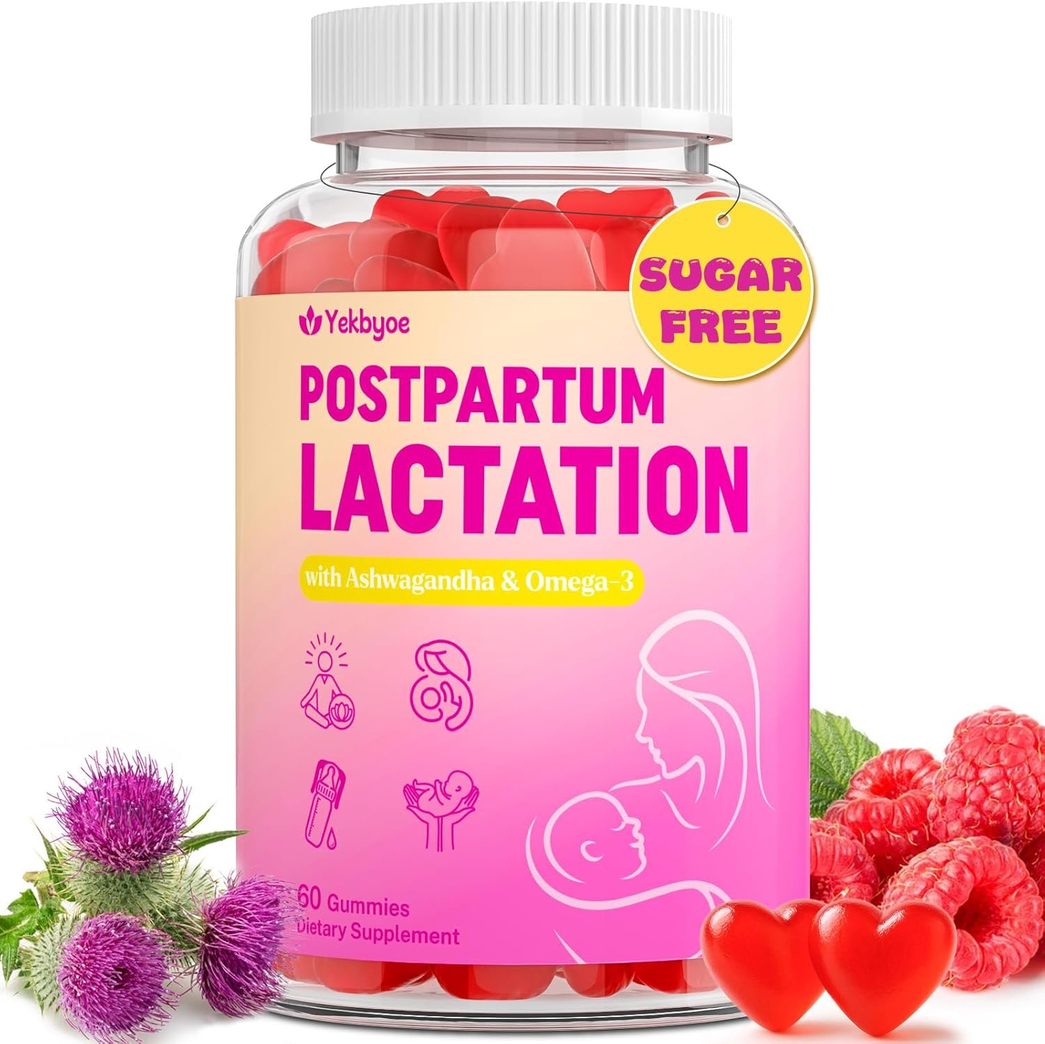 Lactation Supplement – Postpartum Lactation Support Gummies, with Milk Thistle, Ashwagandha & Omega-3, As Milk Supply Booster, for Breastfeeding & Postpartum Recovery – Sugar Free, Vegan, 60 Counts