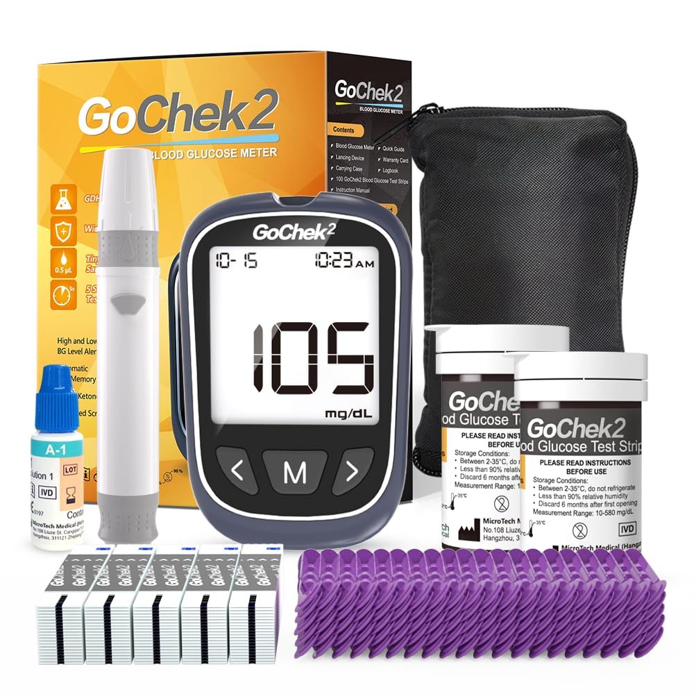 MicroTech Blood Glucose Monitor Kit 100 Strips & Lancets, No Coding, 500 Storage, Wider HCT for Family