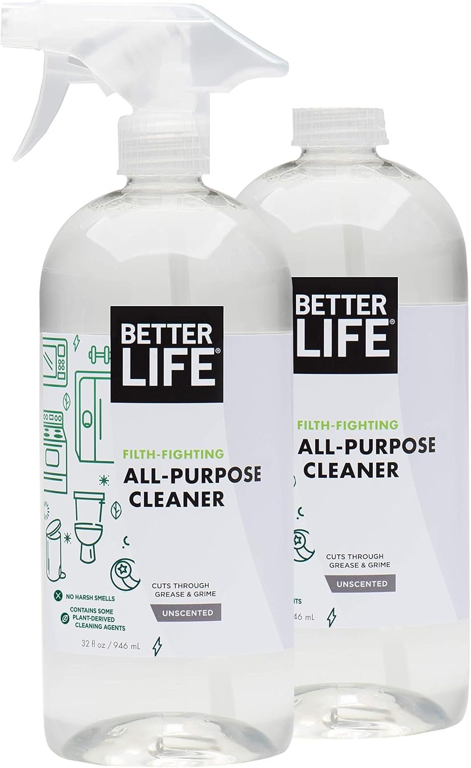 Better Life All Purpose Cleaner – Multipurpose Home and Kitchen Cleaning Spray for Glass, Countertops, Appliances, Upholstery & More – Multi-surface Spray Cleaner – 32oz (Pack of 2) Unscented