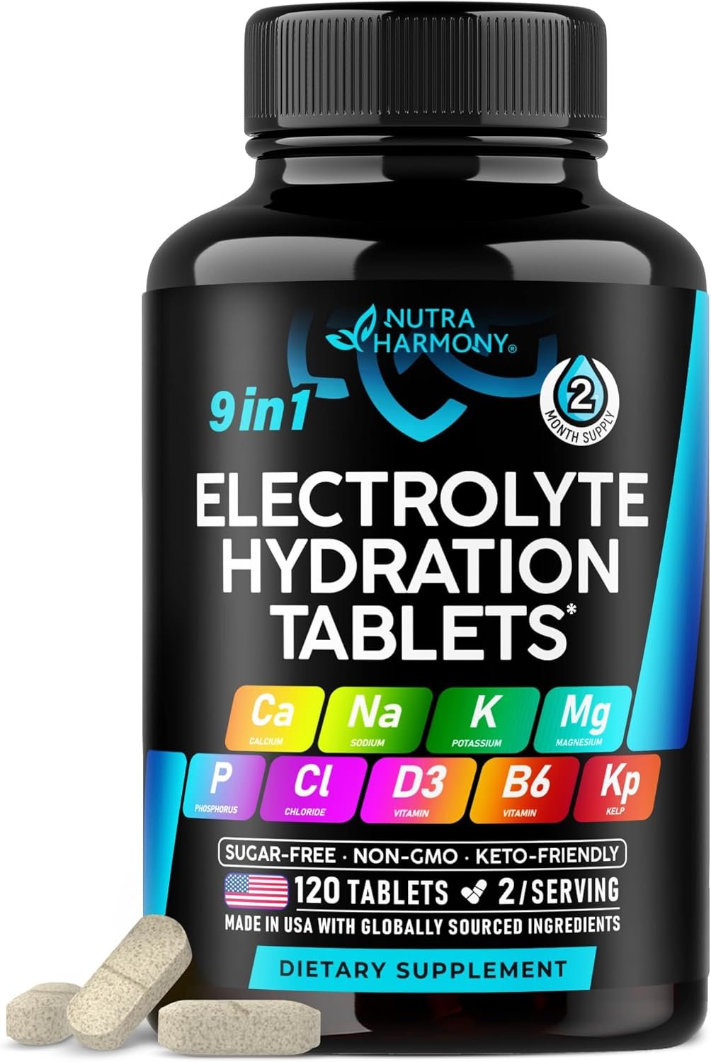 Electrolytes – Electrolyte Tablets with Magnesium, Sodium, Potassium, Chloride, Vitamins D3 & B6, Kelp Powder – Salt Pills – Made in USA – Oral Tablets as Capsules – Vegan & Keto Friendly – 120 Tabs