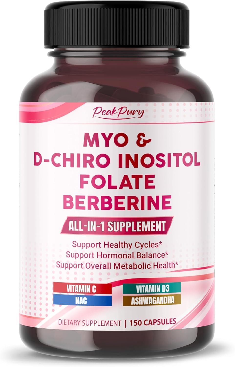 Ultra Myo & D-Chiro Inositol with Folate, Vitamin C & D3 – All-in-1 Supplement for Healthy Cycles, Hormonal Balance & Metabolic Support – 150 Capsules