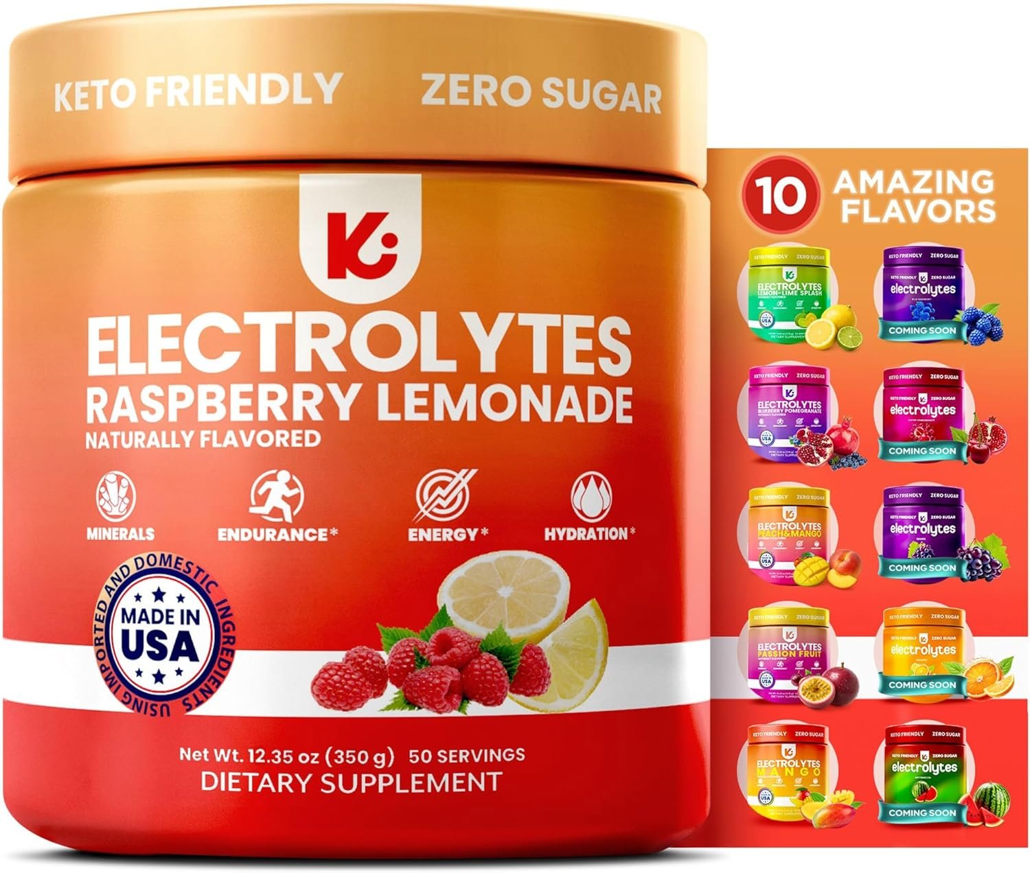 Keppi Electrolytes Powder – Raspberry Lemonade Flavor 50 Servings – No Sugar Hydration Supplement with Magnesium, Potassium, Sodium – Keto, Vegan, Fasting-Friendly, Zero Calorie Electrolyte Drink
