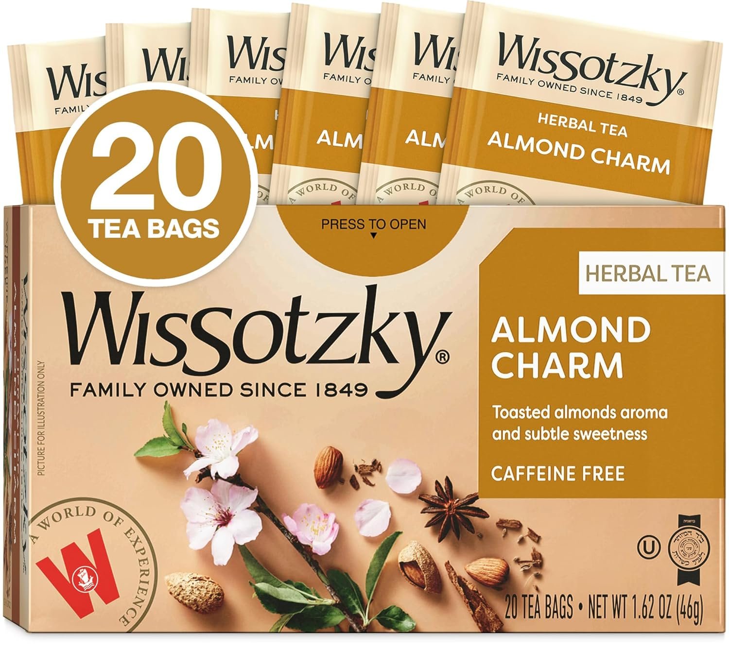 Wissotzky Almond Charm Herbal Tea Bags, 20 Tea Bags | Caffeine Free | “AKA Chemdat Hashaked” | Delicious Aroma