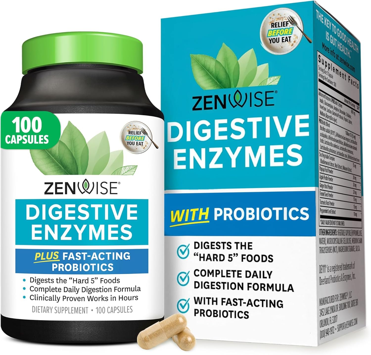 Zenwise Health Digestive Enzymes for Gut Health & Bloating Relief – Multi Enzymes Digestion Supplement with Probiotics, Bromelain & Papaya for Digestive Health Support – Men & Women – 100 Count