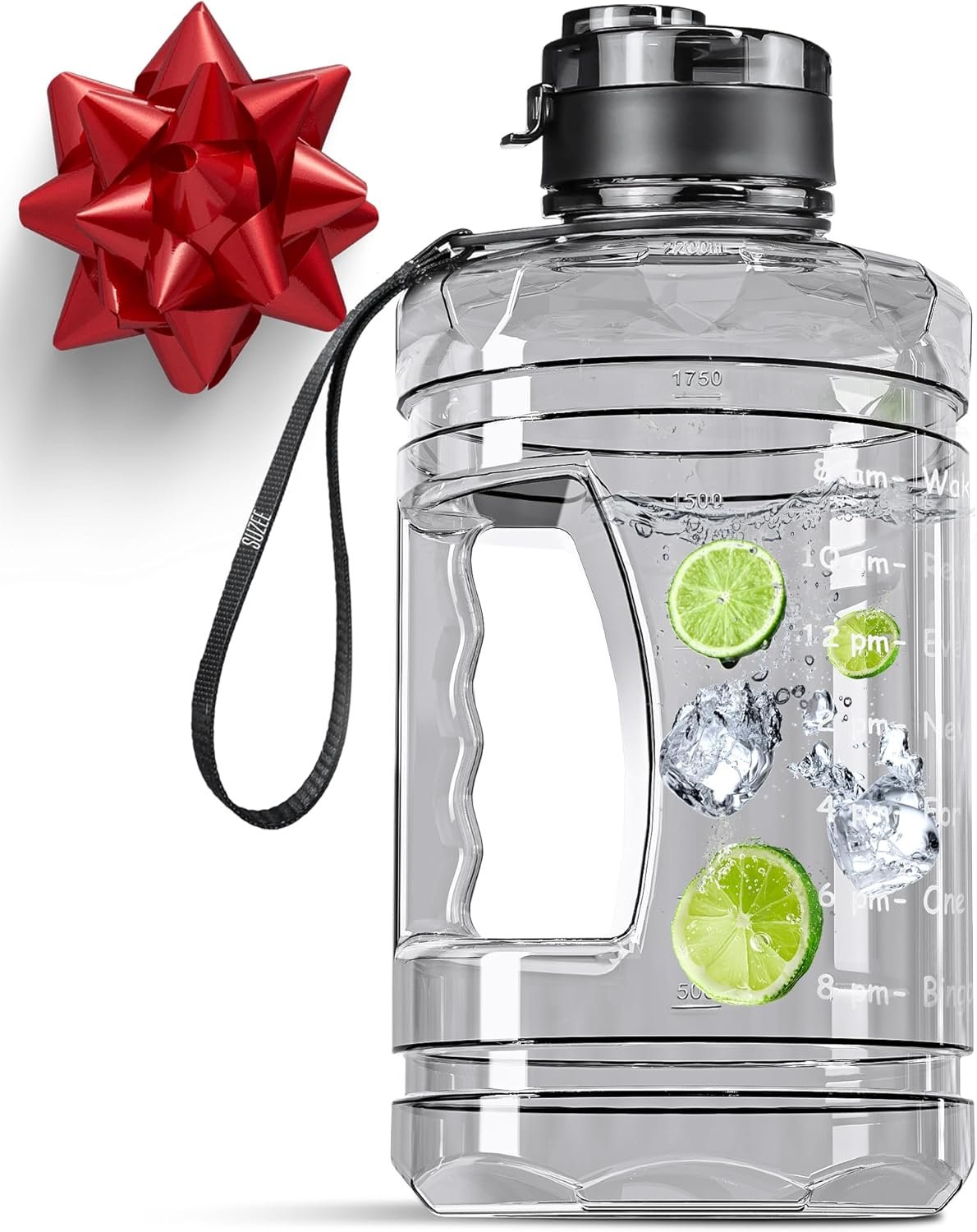 Large Water Bottle with Motivational Time Marker, 74oz Water Jug with Handle Leak-Proof, Clear Sport half gallon water Bottle for Gym Camping Workout Outdoors