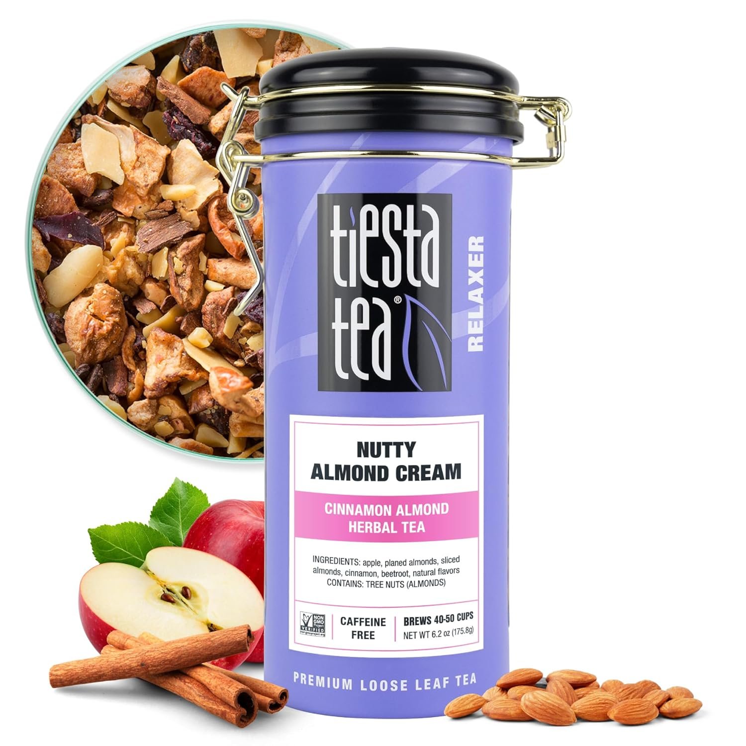 Tiesta Tea – Nutty Almond Cream, Premium Loose Leaf, Cinnamon Almond Herbal Tea Blend, Non-Caffeinated, Make Hot or Iced & Brews Up to 50 Cups, 6.2 Ounce Refillable Tin