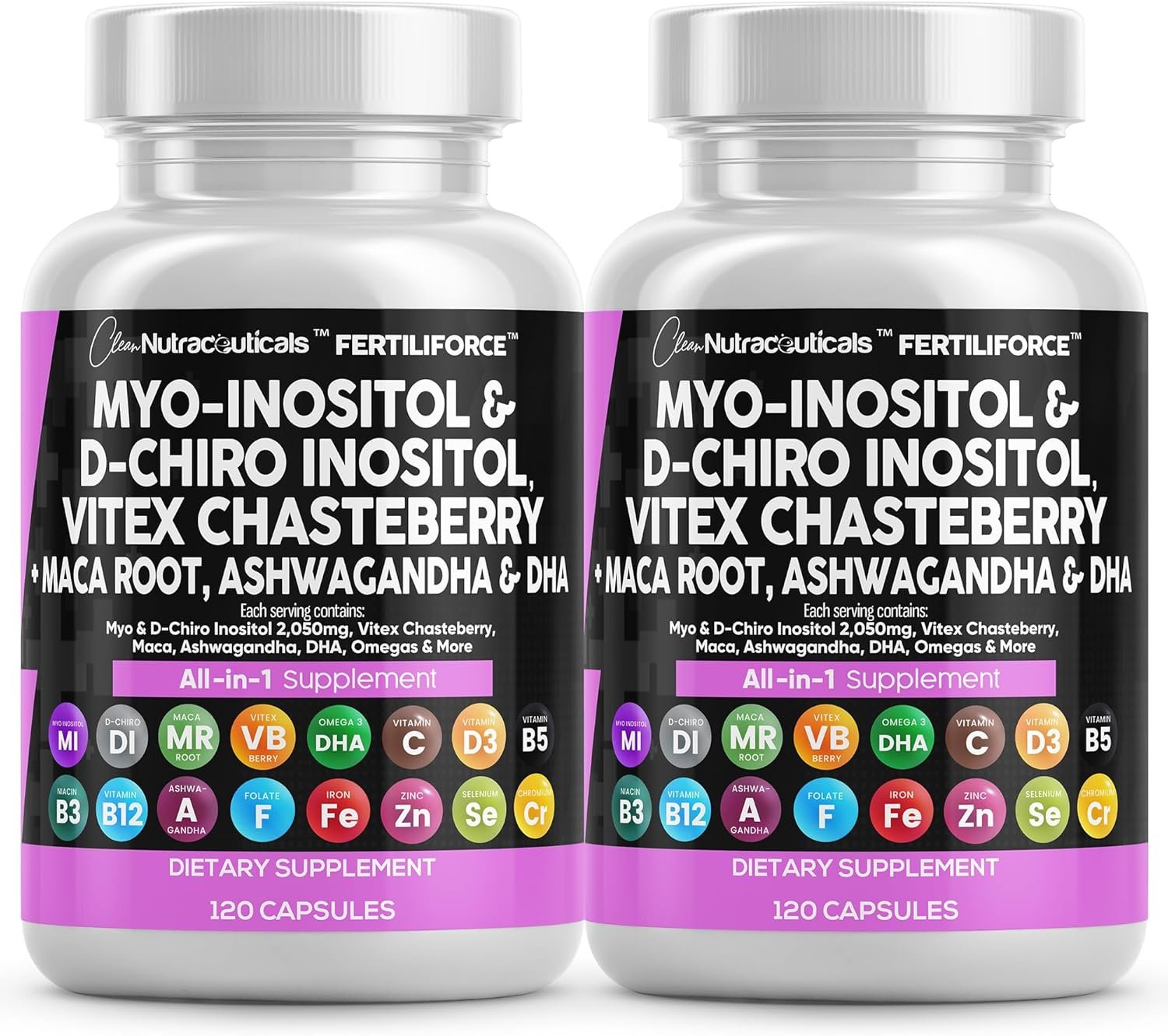 Myo-Inositol & D-Chiro Inositol 2050mg Fertility Supplement 40:1 Ratio – Prenatal Vitamins for Women with Ashwagandha Maca Root Vitex Chasteberry Iron DHA Folic Acid DIM Zinc – 2Pack
