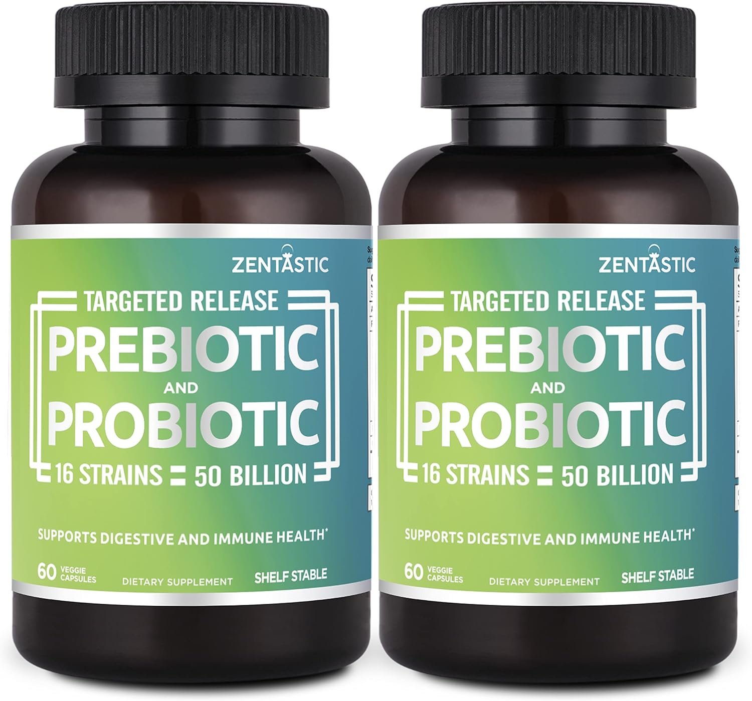 Zentastic Probiotics & Prebiotics Supplement – 50 Billion CFU – for Men & Women’s Immune & Digestive Health – 16 Strains – Shelf Stable – 120 Delayed Release Veggie Capsules