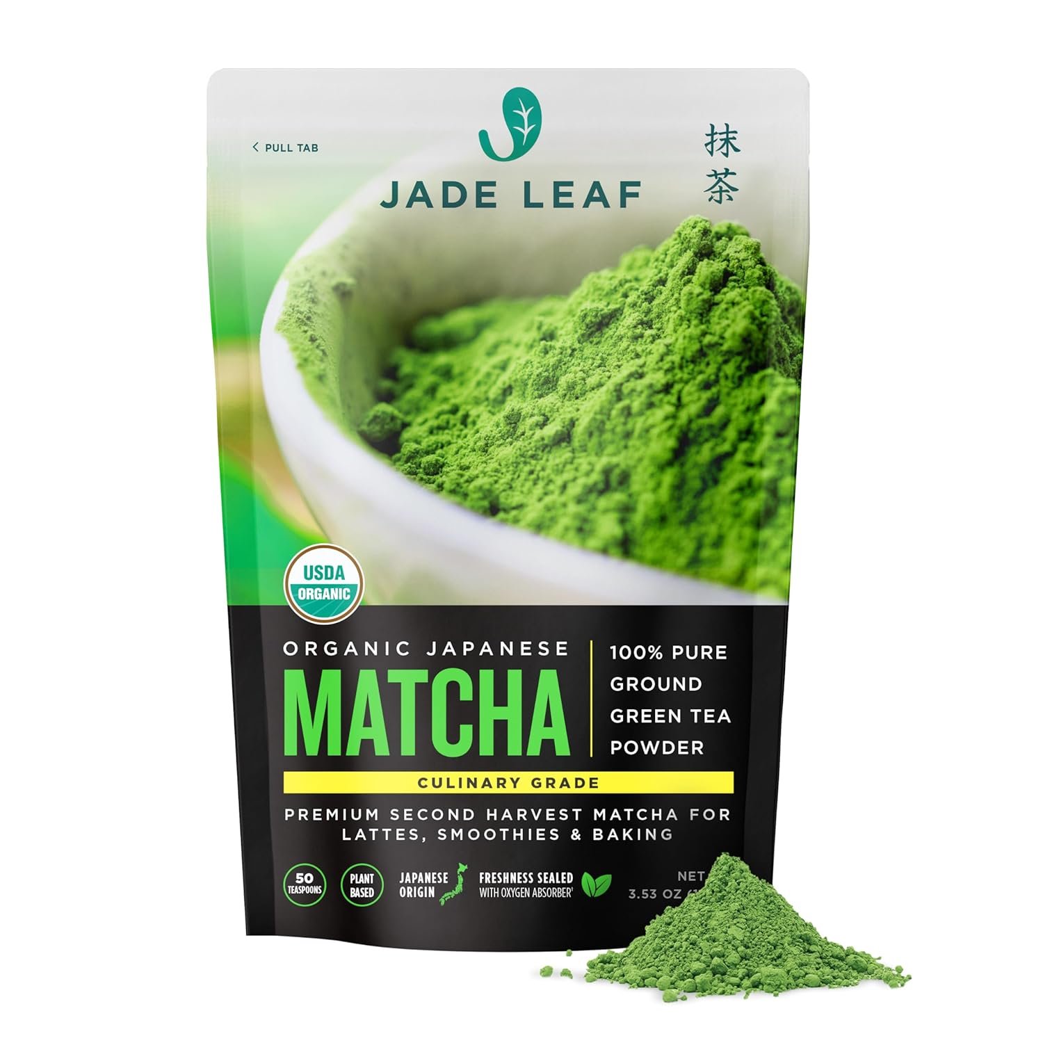 Jade Leaf Matcha Organic Premium Ceremonial Grade Matcha Green Tea Powder – Japanese – Culinary, Ingredient, Ceremonial Barista Teahouse, Latte, Collagen, 3.53 Ounce (Pack of 1), Culinary