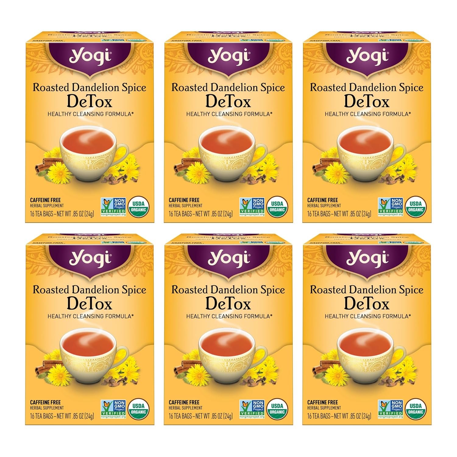 Yogi Tea Roasted Dandelion Spice DeTox Tea – 16 Tea Bags per Pack (6 Packs) – Organic DeTox Tea – Includes Roasted Dandelion Root, Dandelion Root, Cinnamon Bark, Cocoa Shell & More