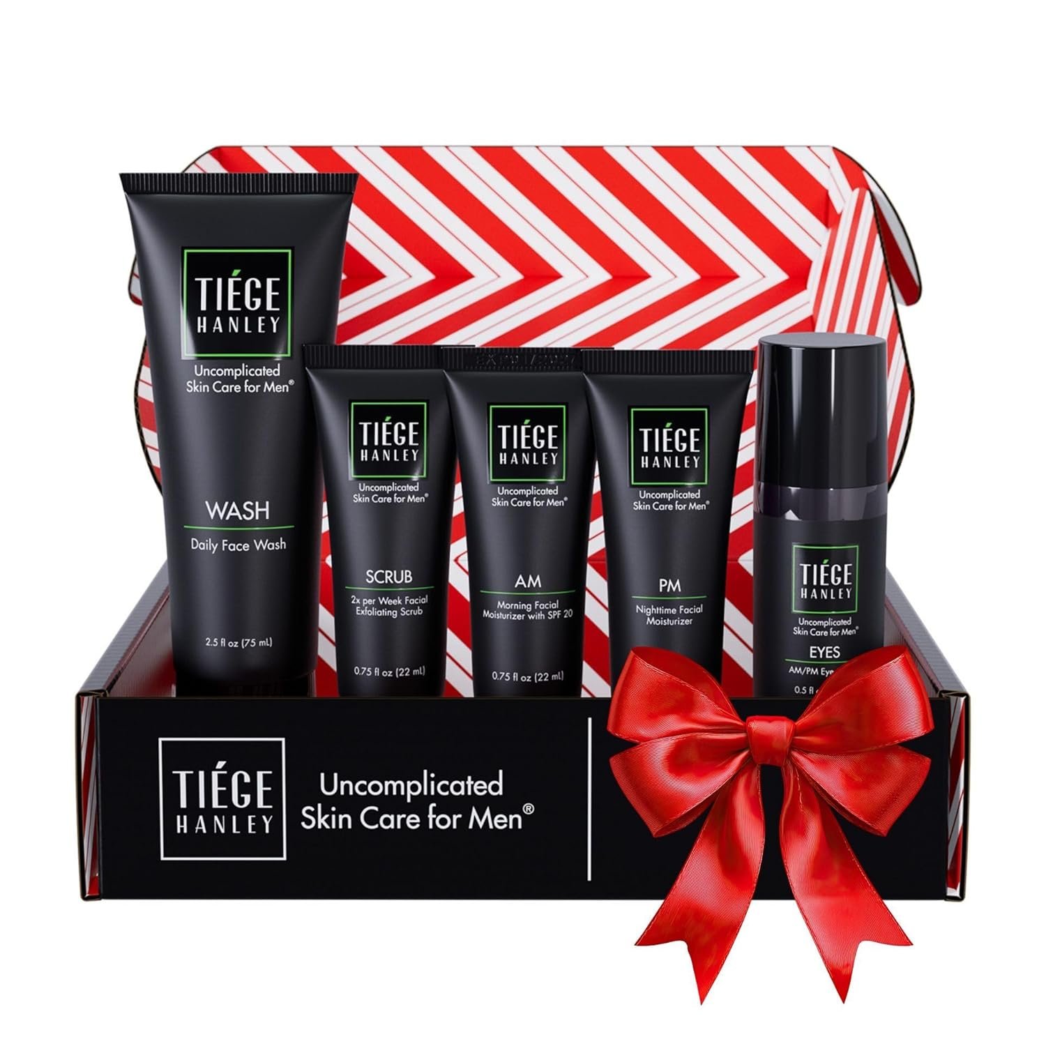 Tiege Hanley Skin Care Set for Men, Advanced Routine, System Level 2, Daily Face Wash, Facial Scrub, Two Moisturizers, and Eye Cream for Healthy, Hydrated Skin, Men’s Skin Care, 5 Piece Kit