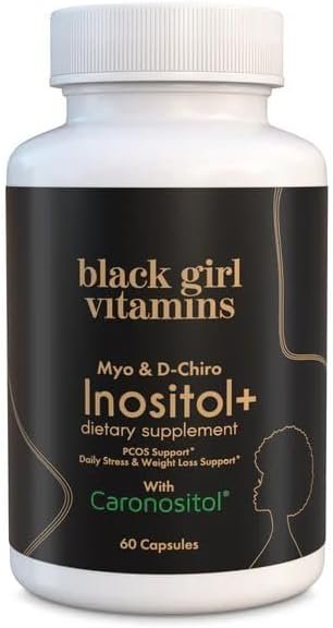 Black Girl Vitamins Inositol Supplement, 2000mg Myo + 50mg D-Chiro, Vegan Capsules to Support Hormone Balance, Healthy Ovarian & Menstrual Wellness, 60 Count