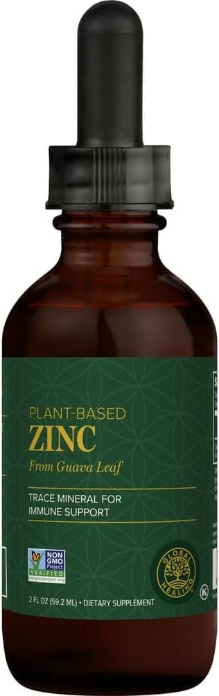 Global Healing USDA Organic Zinc Supplements Liquid – Pure Vitamin Drops for Immune System Boost, Hormone Balance, and Healthy Aging – Natural, Vegan-Friendly, Non-GMO, Organic Zinc Vitamins (2 Fl Oz)