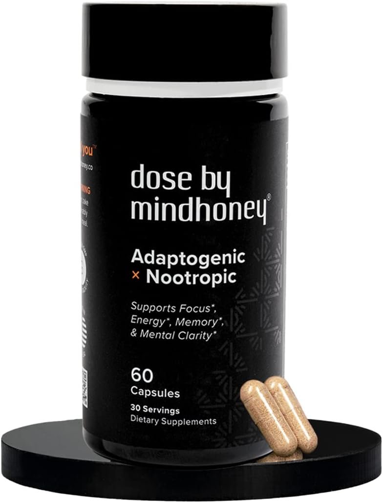 MINDHONEY | DOSE 60 Count, Premium All-in-One Nootropic Brain Supplement | Focus, Mood, Energy, & Memory | Functional Mushrooms & Adaptogens – Lion’s Mane, Ashwagandha, L-Theanine, Bacopa, & Vitamins