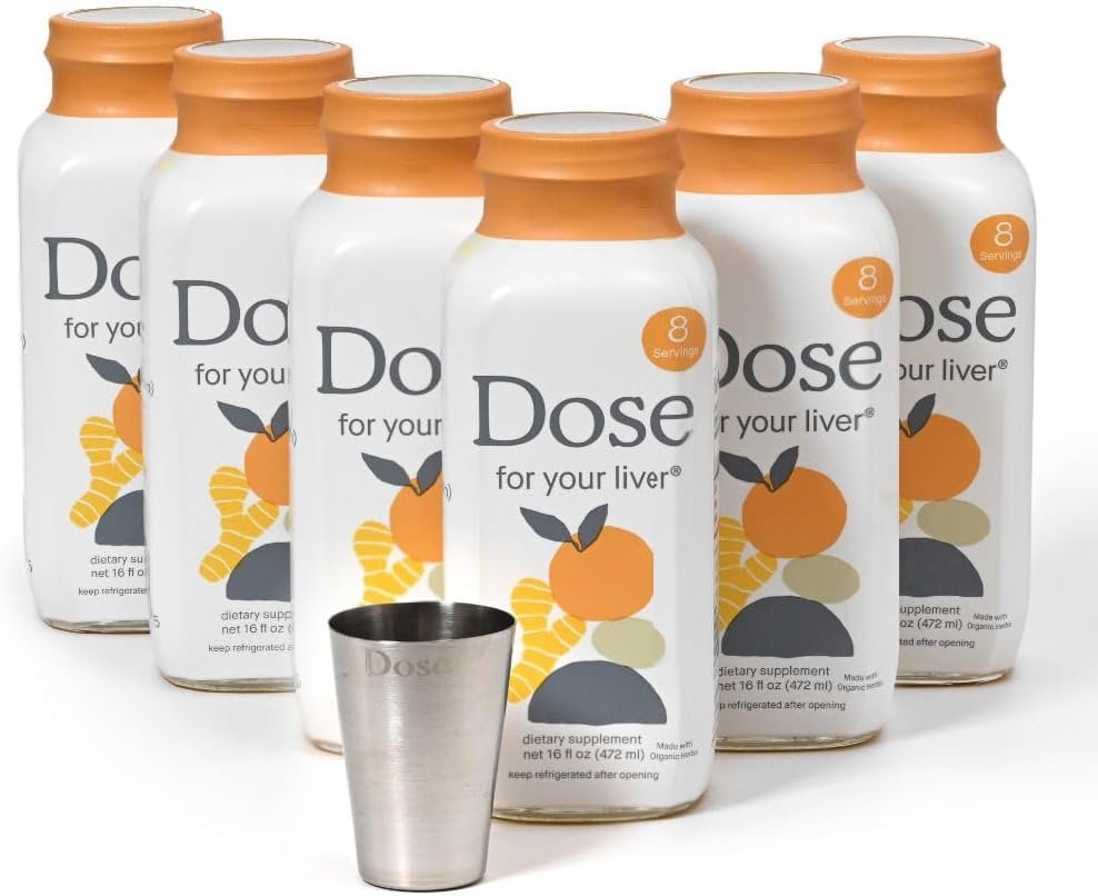 DOSE for Your Liver Cleanse Detox & Repair, Made with Organic Milk Thistle Supplement with Turmeric, Dandelion, Ginger, and Orange, Supports Healthy Liver Function,16oz Bottle, 6 Pack (6 Week Supply)