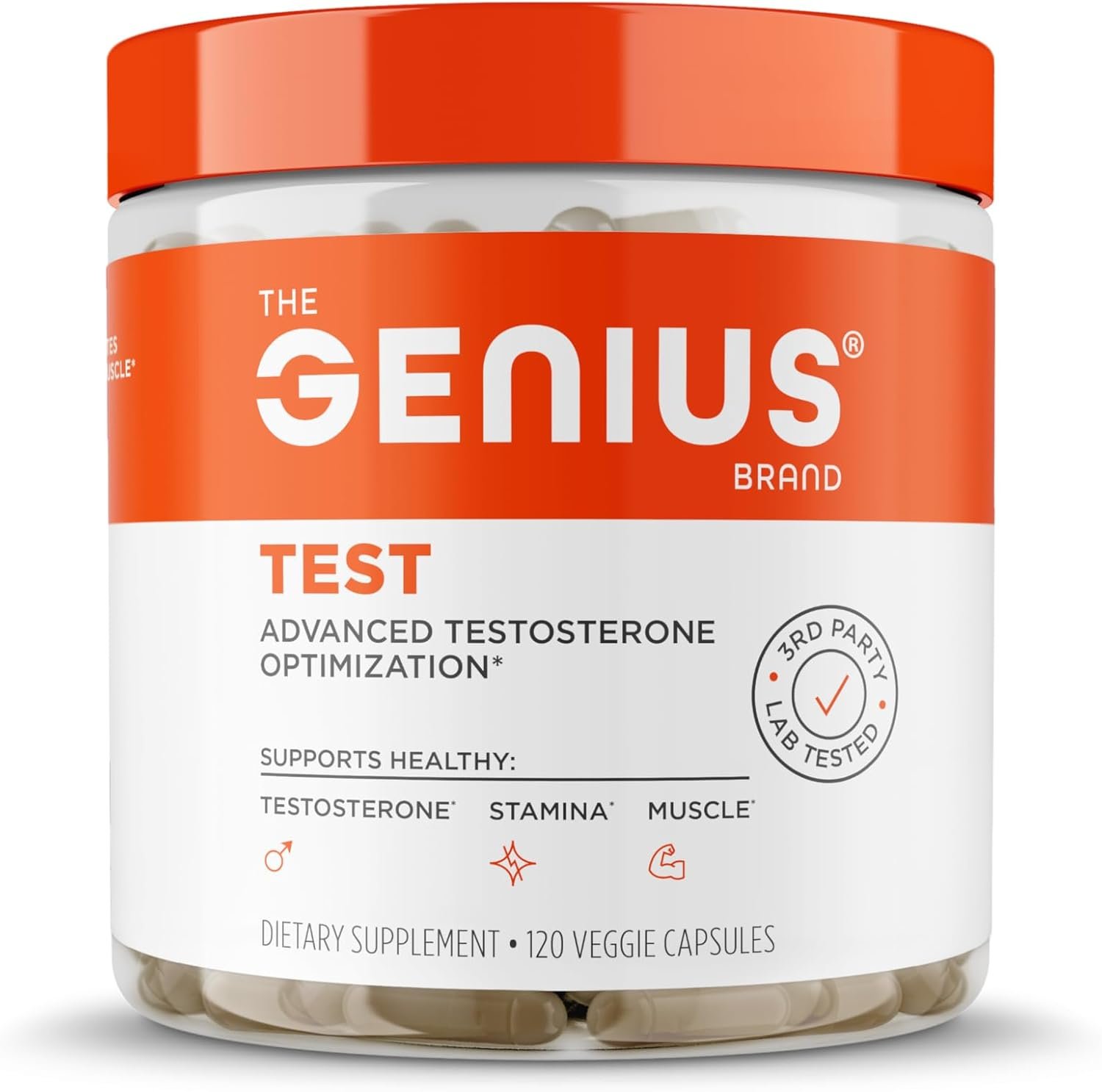 Genius Test, Advanced Testosterone Booster for Men – Natural Stamina, Endurance, Energy & Strength Enhancing Supplement – Lean Muscle Builder, Brain & Libido Support Male Supplements, 120 Veggie Pills