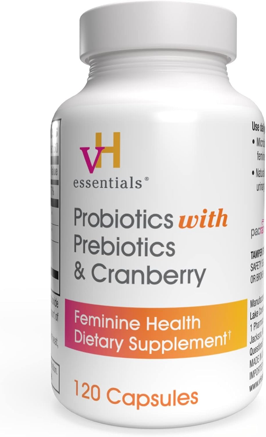 vH essentials Probiotics for Women with Prebiotics, Cranberry & Vitamin C – 120 Capsules (60 Day Supply) -Probiotics Support Gut Balance, Health & Urinary Tract Health for Women