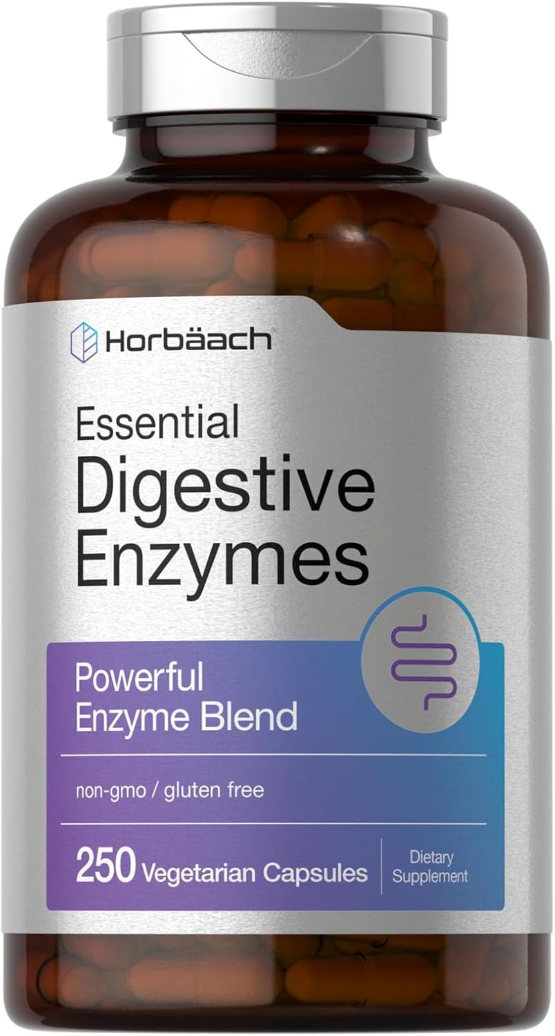 Horbäach Essential Digestive Enzymes | 250 Capsules | Powerful Enzyme Blend for Men & Women | Non-GMO & Gluten Free Supplement