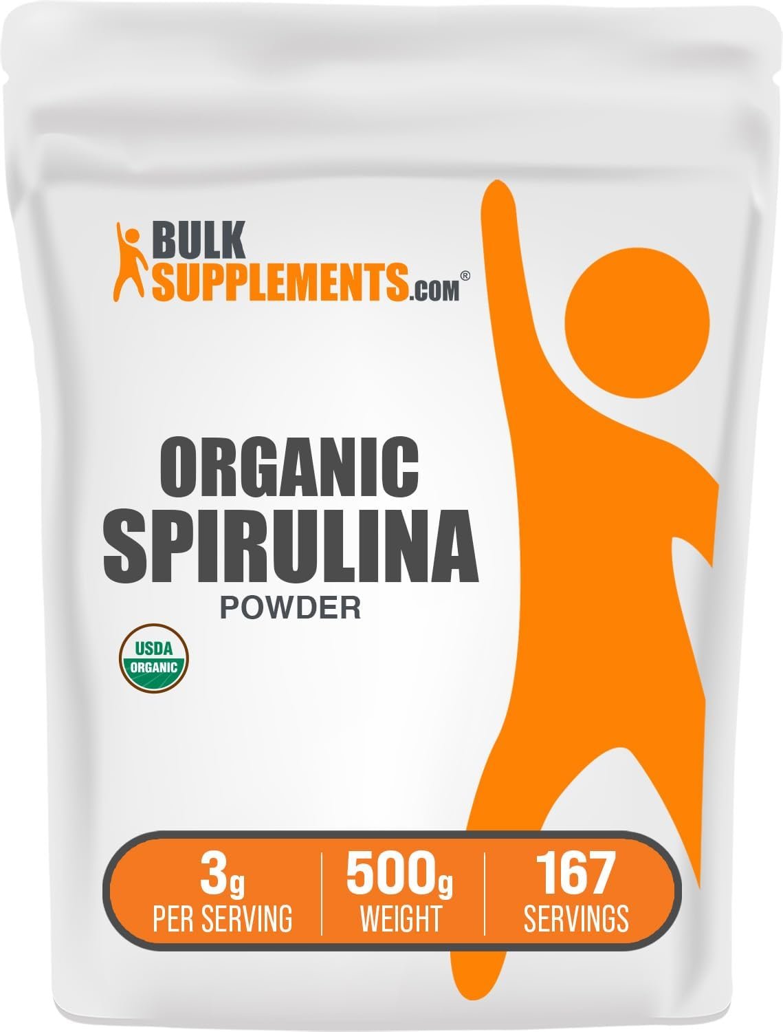 BulkSupplements.com Organic Spirulina Powder – Superfood, Green Spirulina Powder, Herbal Supplement – Vegan-Friendly, 3g per Serving, 500g (1.1 lbs) (Pack of 1)