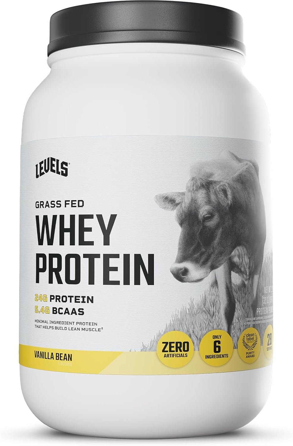 Levels Grass Fed Whey Protein Powder, No Artificials, 24G of Protein, Vanilla Bean, 2LB