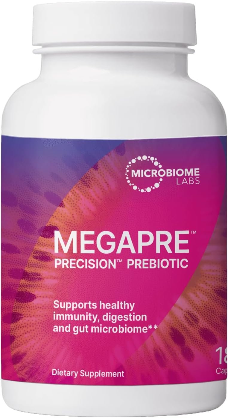 Microbiome Labs MegaPre Prebiotic Fiber Supplement in Vegetable Capsules – Prebiotic Supplement with Clinically Tested Oligosaccharides – Support Microbial Diversity & Gut Health (180 Capsules)