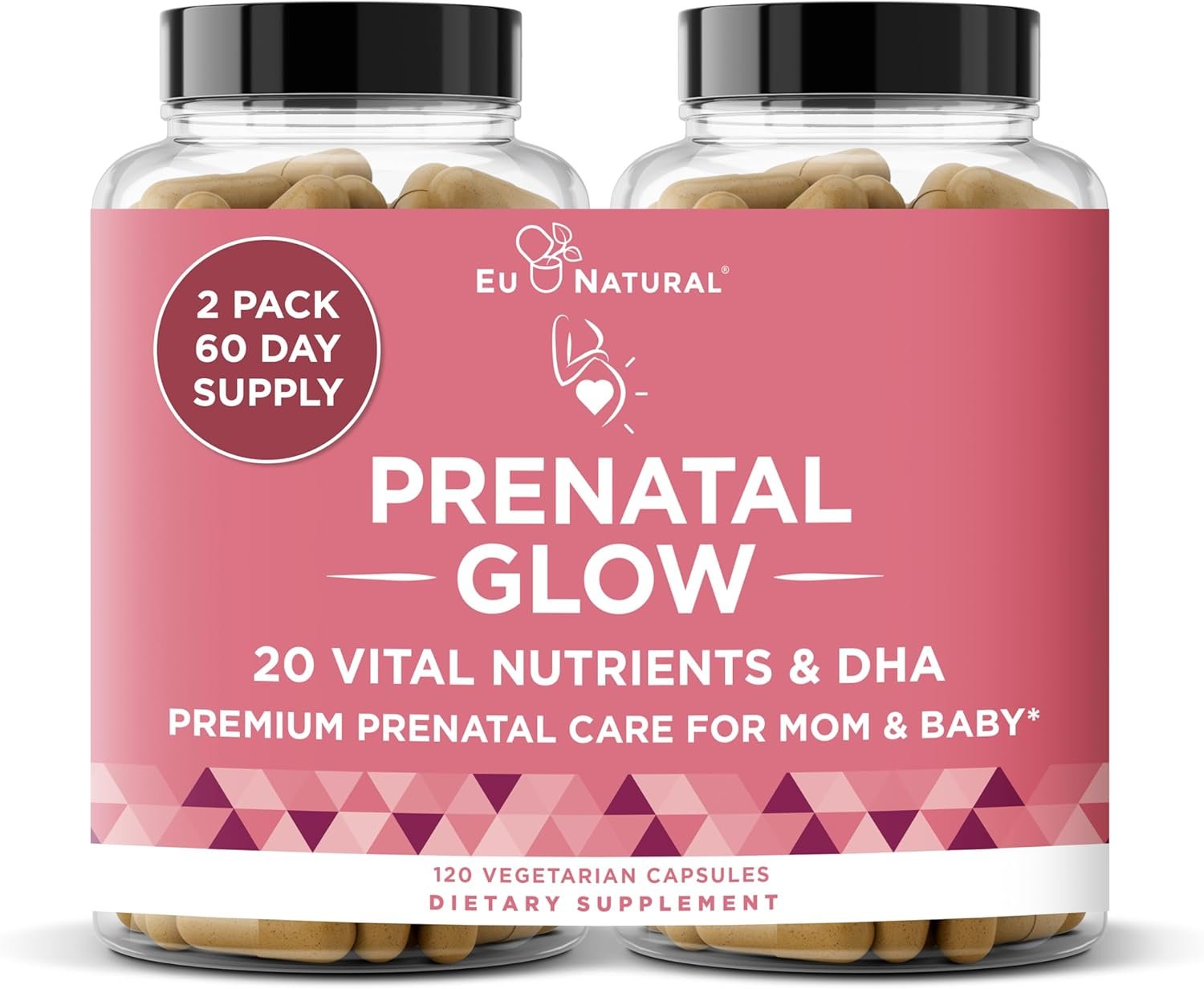 Glow Prenatal Vitamins for Women – 20-in-1 Vital Nutrients for Healthy Pregnancy and Fetal Development – Folic Acid & Vegan DHA For Baby’s Growth & A Comfortable Pregnancy – 120 Nourishing Capsules