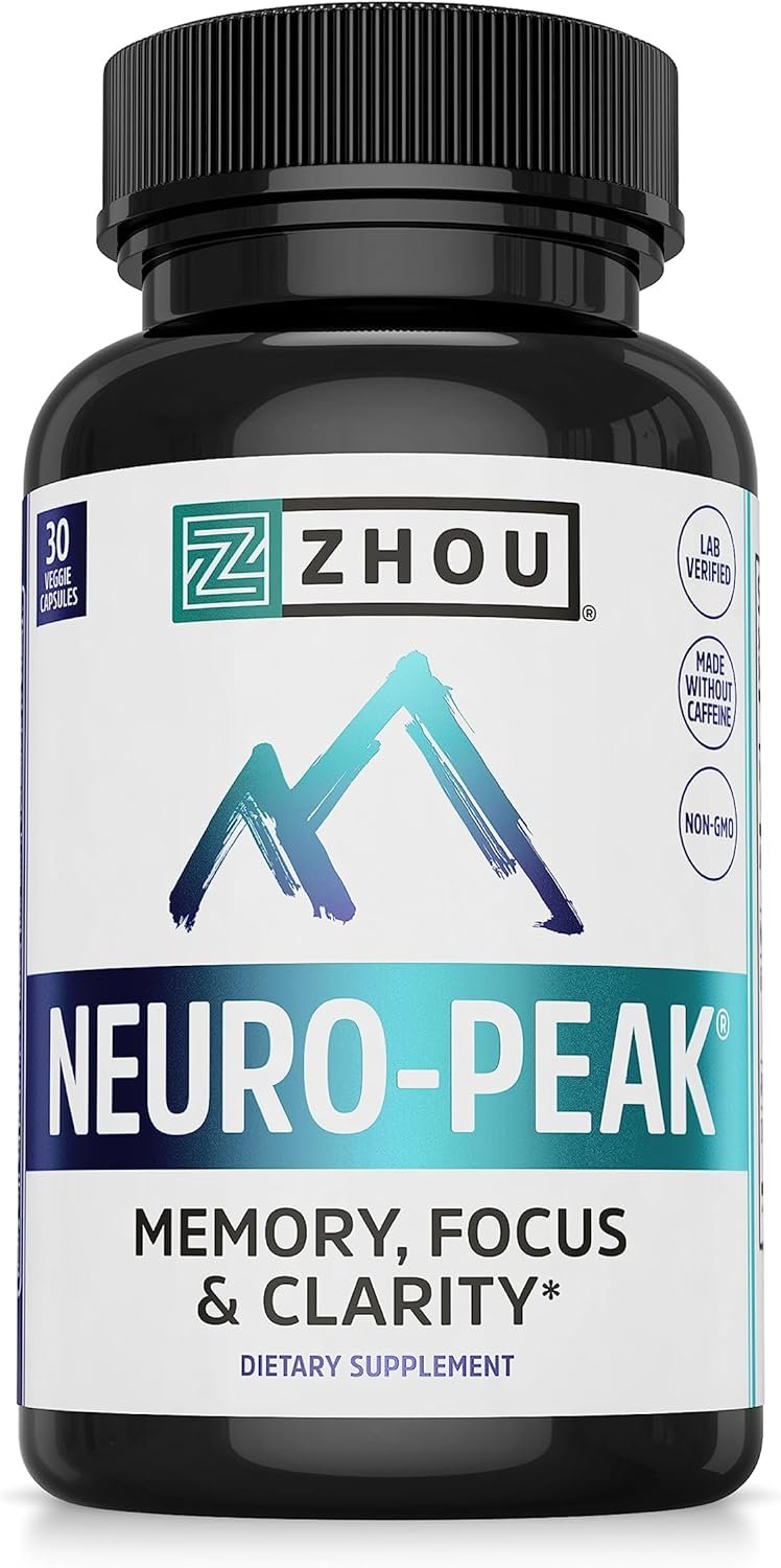 Zhou Neuro-Peak – Brain Supplements for Memory and Focus, Nootropic for Men & Women, Brain Support Pill for Adults, Brain Vitamins – 30 Veggie Capsules (Pack of 1)