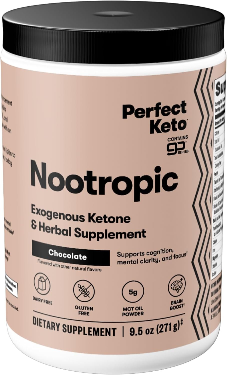 Perfect Keto Nootropic Brain Support, Caffeine Free Focus and Energy Supplement with Alpha Lipoic Acid, L Theanine, Ginkgo Biloba, Alpha GPC, MCT’s, Collagen, Ketones, Chocolate Drink Mix, 15 Servings