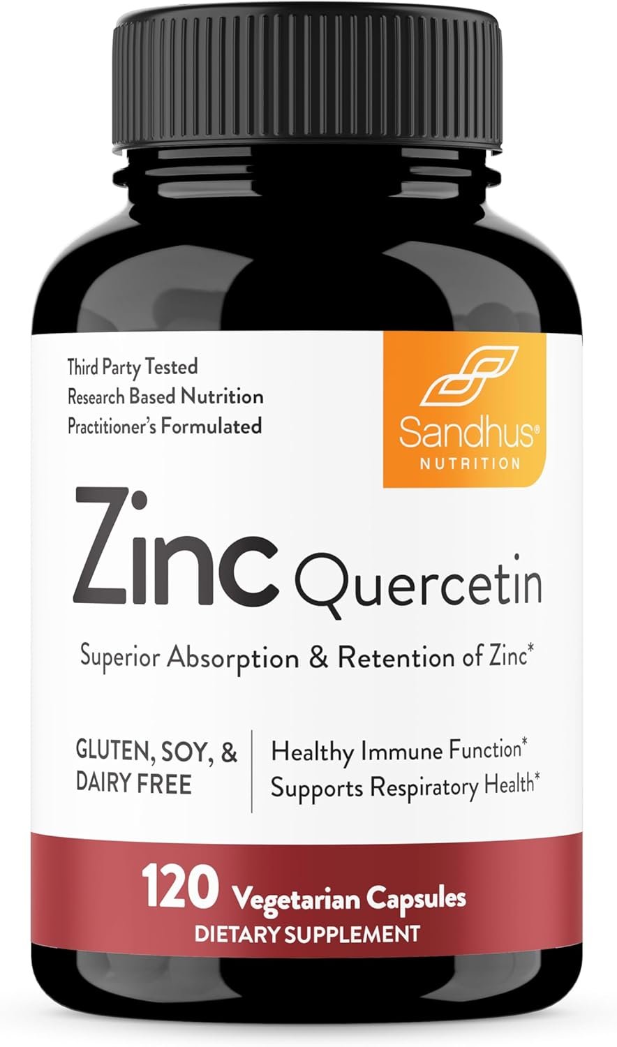 Sandhu’s Zinc Quercetin 120 Vegetarian Capsules (Pack of 1) | High Absorption Zink Supplements for Immunity and Seasonal Allergy | Antioxidant Immune Support for Men and Women | Easy to Swallow