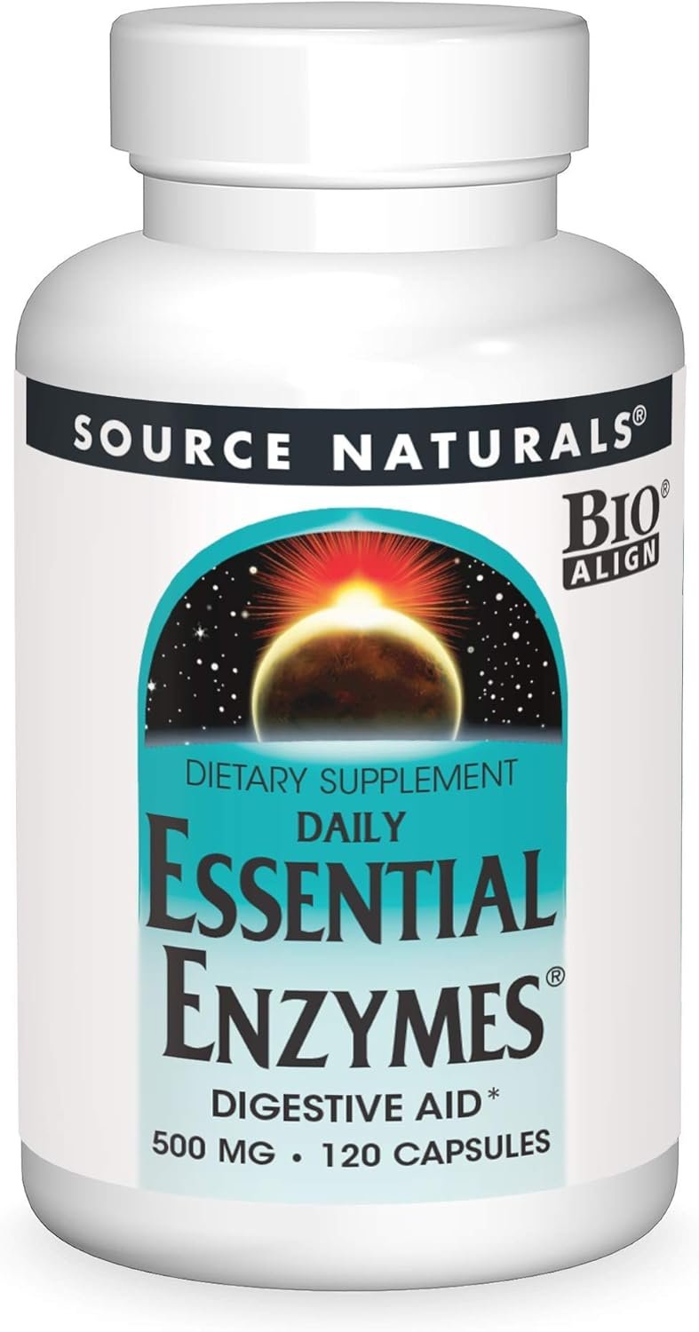 Source Naturals Essential Enzymes 500mg Bio-Aligned Multiple Supplement Herbal Defense for Digestion, Gas & Constipation Relief – Strong Immune System Support* – 120 Capsules