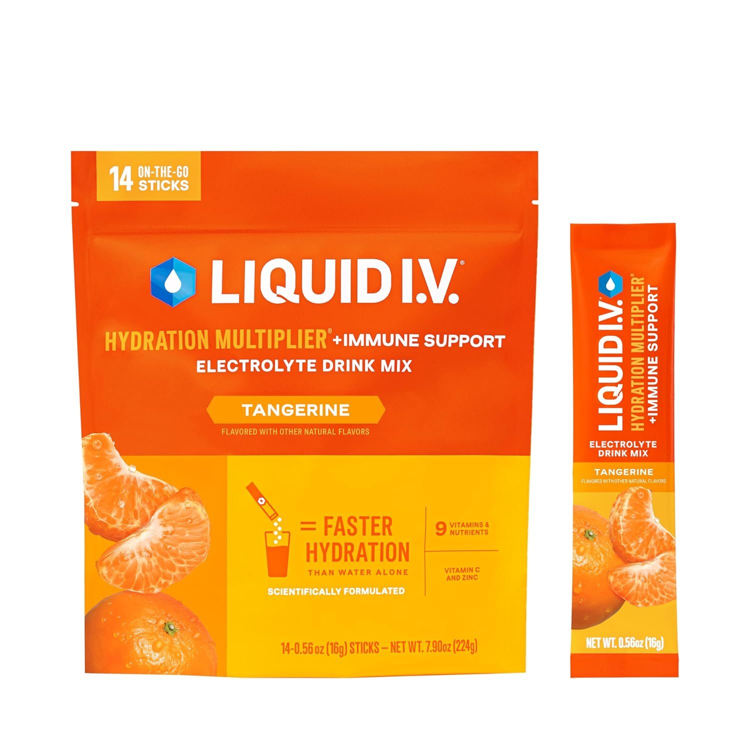 Liquid I.V.® Hydration Multiplier +Immune Support – Tangerine | Electrolyte Powder Drink Mix | 1 Pack (14 Servings)