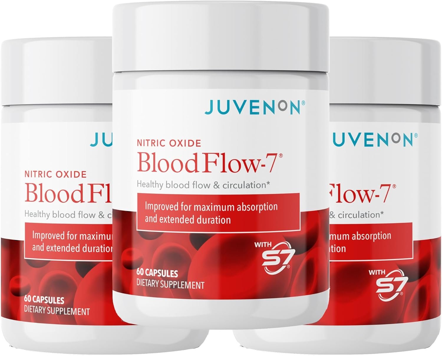 Juvenon BloodFlow-7 Nitric Oxide Supplement with Nitrosigine 180 Count (Pack of 3)