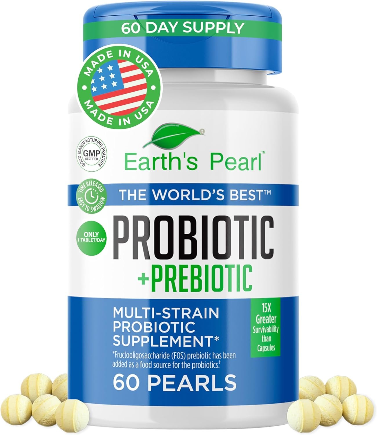 Earth’s Pearl Probiotics for Women & Men & Kids – Pearl-Shaped Probiotic & Prebiotics with BIO-Tract®, 4 Billion CFU, Gut Health Support (60-Day Supply)