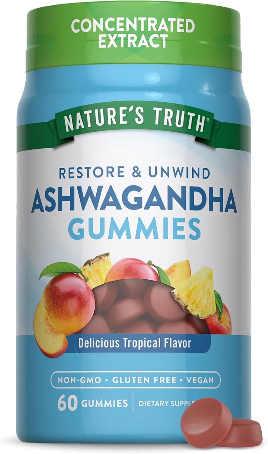Nature’s Truth Ashwagandha Gummies | 60 Count | Tropical Flavor | Vegan, Non-GMO, & Gluten Free Supplement