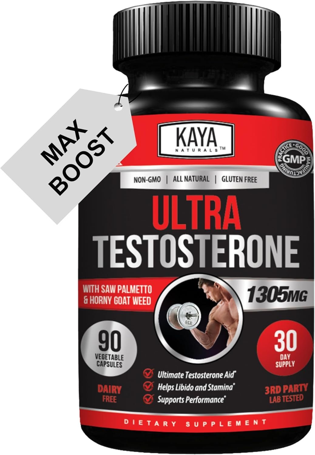 Kaya Naturals Ultra Testosterone – Men’s Testosterone Booster with Tongkat Ali, Horny Goat Weed, Tribulus – Natural Workout Supplement for Energy, Stamina, and Strength Booster – 90 Count