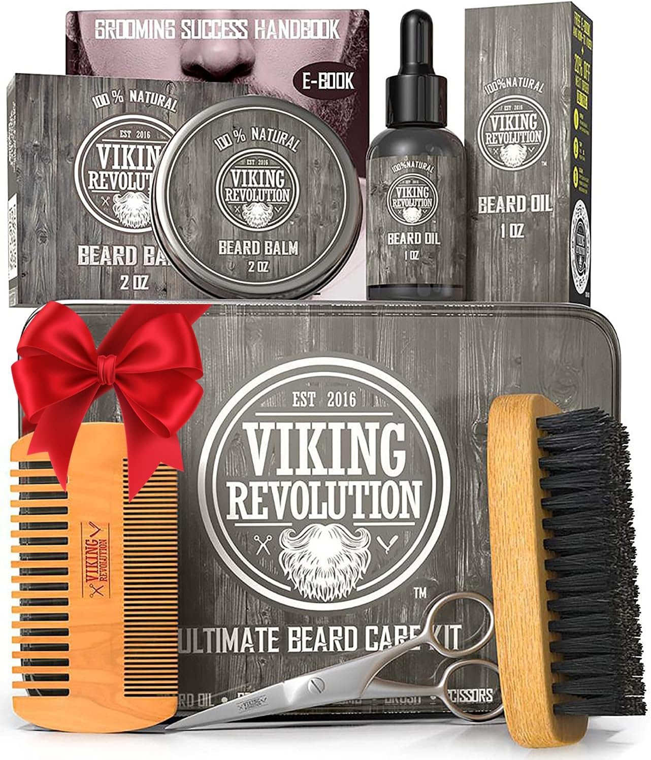 Viking Revolution – Ultimate Beard Kit – Beard Grooming Kit with Beard Brush, Beard Comb, Beard Balm, Beard Oil, Beard & Moustache Scissors – Gifts for Men