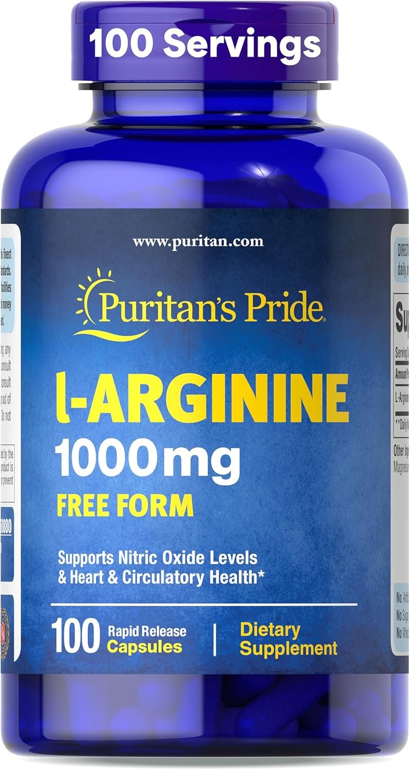 Puritan’s Pride L-arginine 1000 Mg Capsules, 100 Count, White, (4332490165)