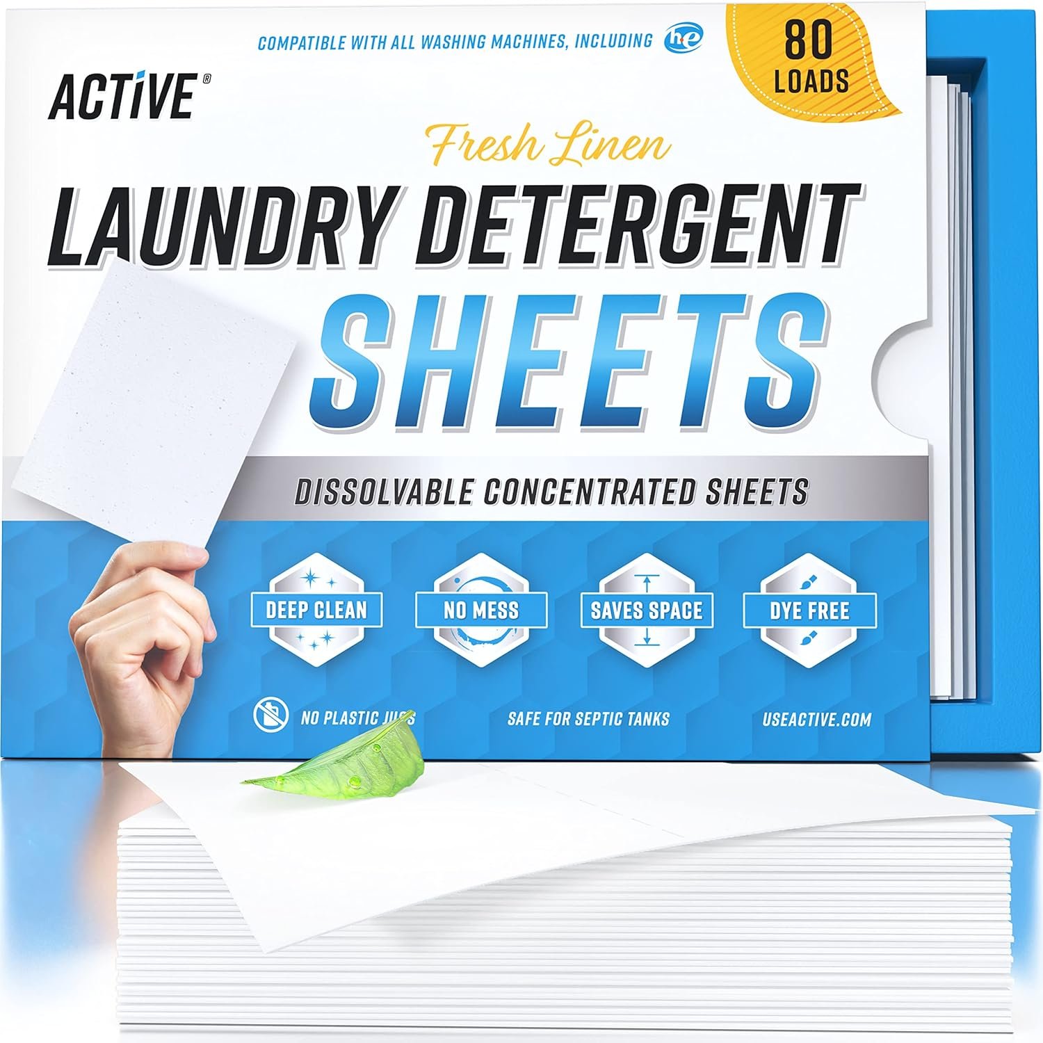 Laundry Detergent Sheets Eco Washing Strips – 80 Loads, Liquidless Fresh Scented Clothes Washer Sheet, Zero Waste Travel Laundry Strip, Dissolvable Space Saving Sheets for HE – Linen Scent
