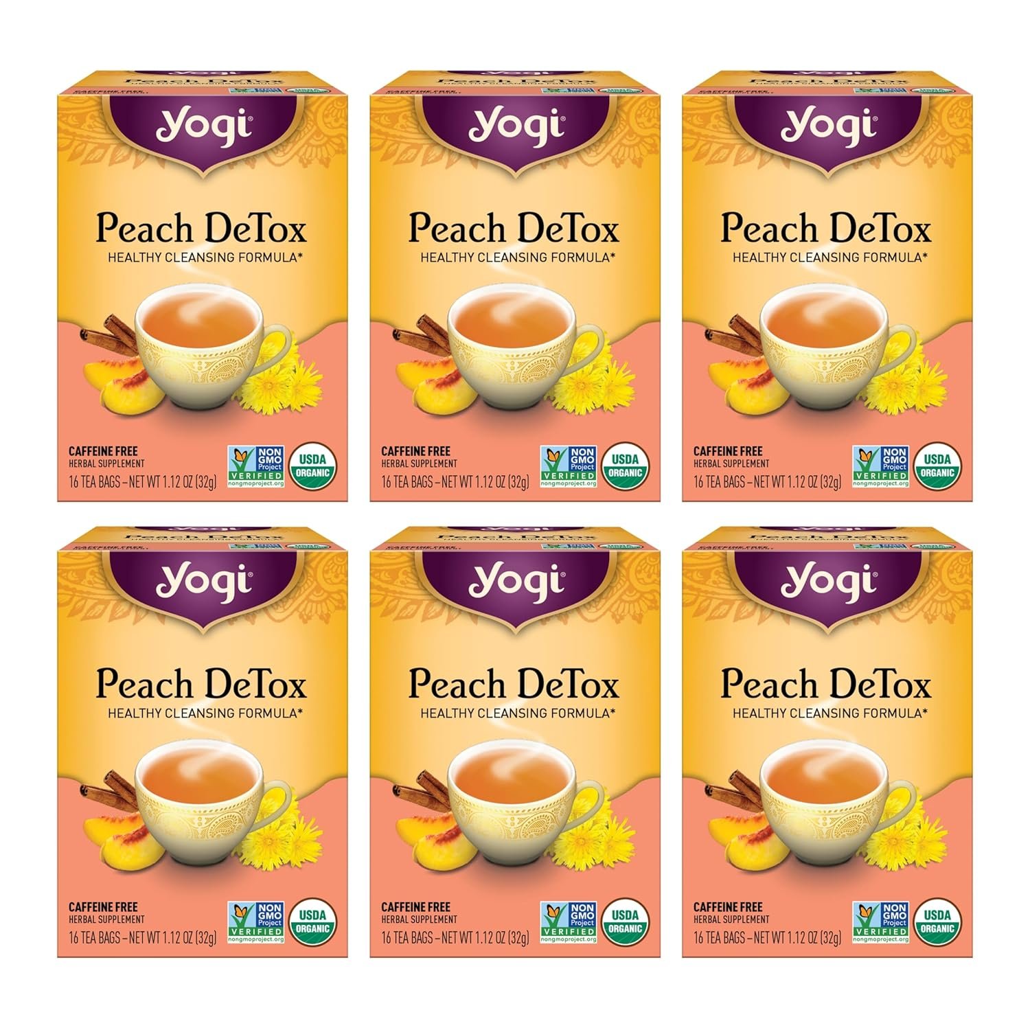 Yogi Tea – Peach DeTox Tea (6 Pack) – Healthy Cleansing Formula with Traditional Ayurvedic Herbs – Caffeine Free – 96 Organic Herbal Tea Bags