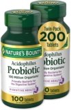 Nature’s Bounty Acidophilus Probiotic, Daily Probiotic Supplement, Digestive Health, 200 Tablets, Twin Pack